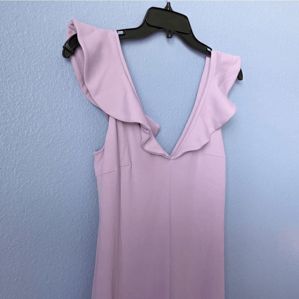 NWT Susana Monaco Violet Jumpsuit Ruffle Shoulder Wide Leg Stretch Nylon Spandex - Picture 4 of 9
